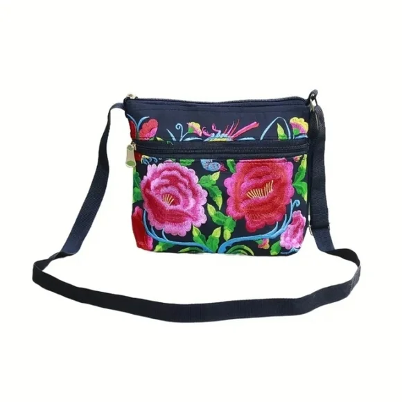Vibrant Floral Embroidered Crossbody Bag. New! - Picture 7 of 7